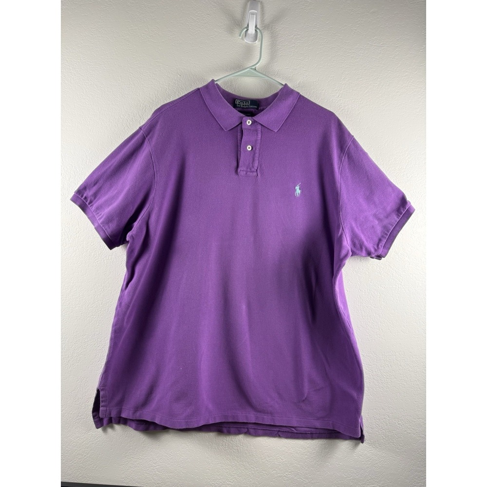 Polo Ralph Lauren XL Men's Custom‎ Fit Purple Polo Shirt Teal Pony Shortsleeve